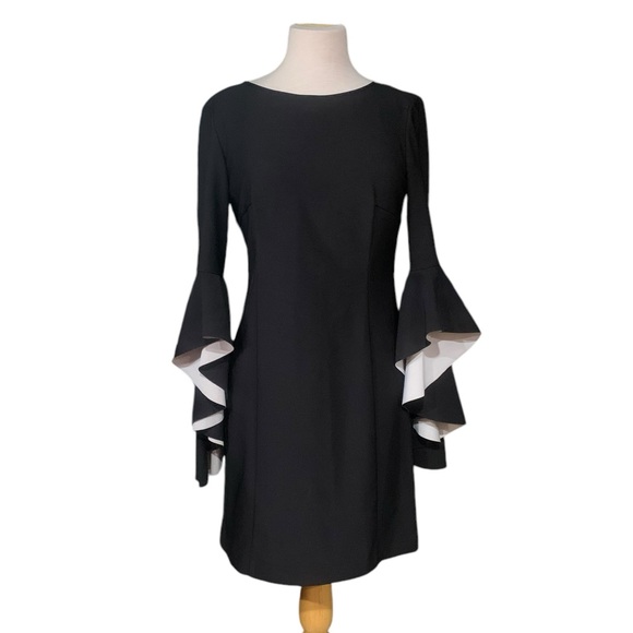 Nicole Miller black dress with dramatic white lined sleeves size 6 - Picture 1 of 7